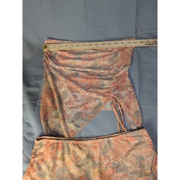 See You Monday Orange Asymmetrical Ruched Paisley Blouse & Skirt Set Size XL NWT - Picture 8 of 9